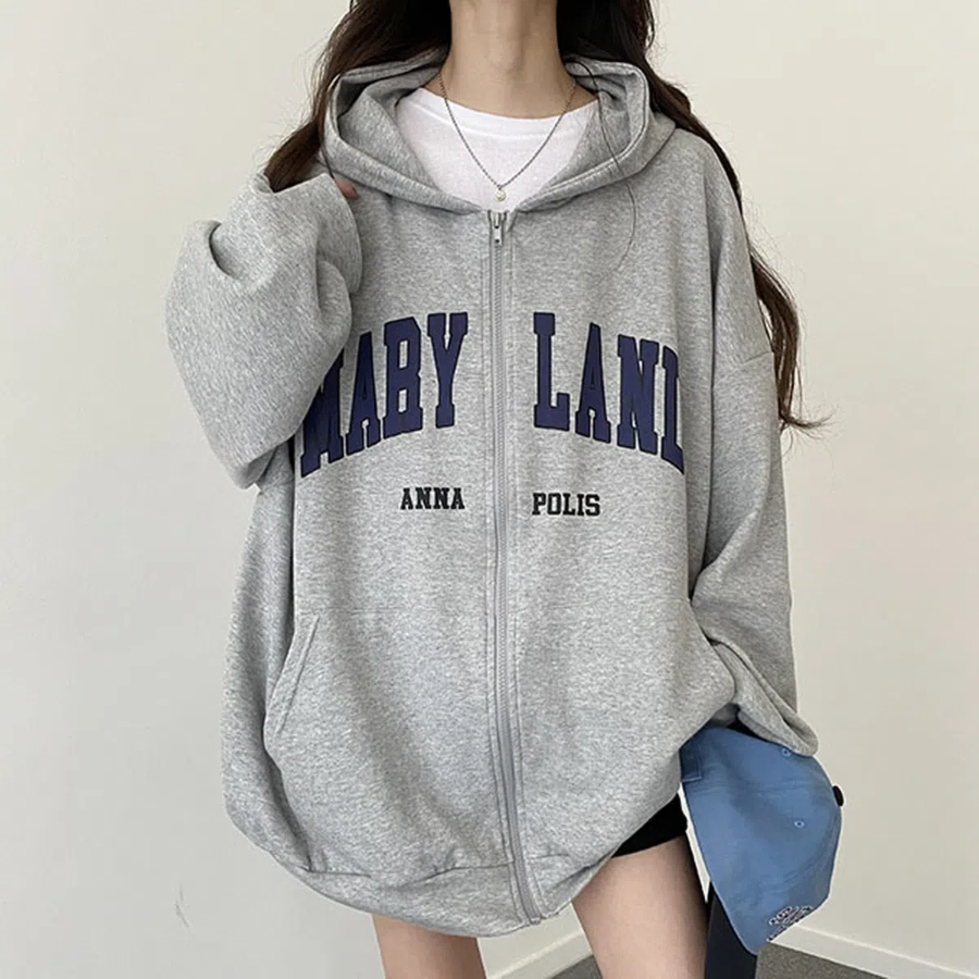 Merry Lettering Oversized Hoodie Zip-Up