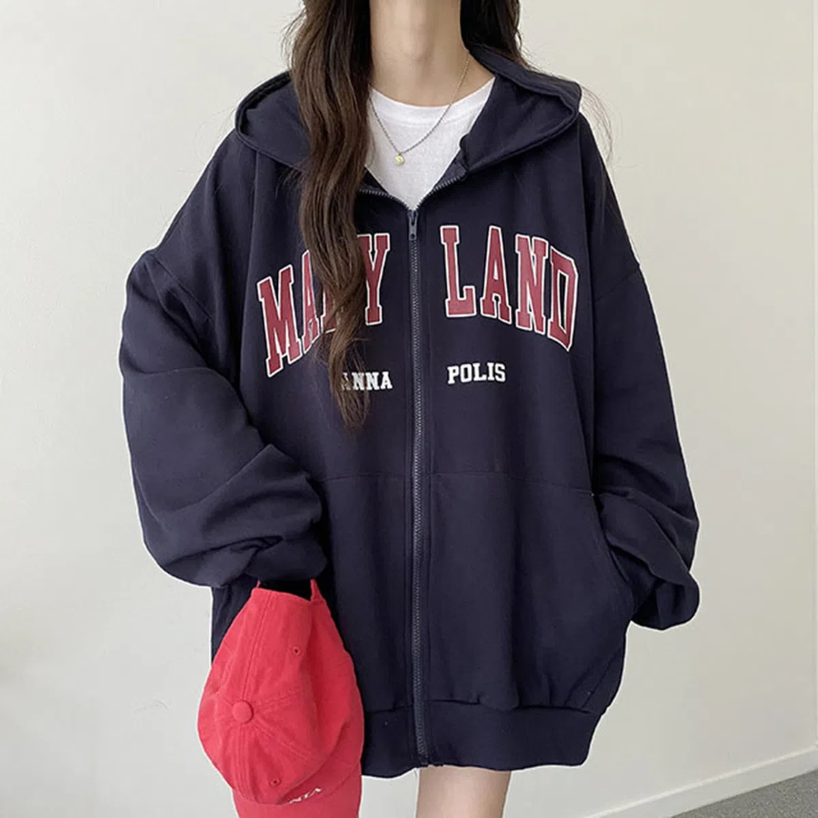 Merry Lettering Oversized Hoodie Zip-Up