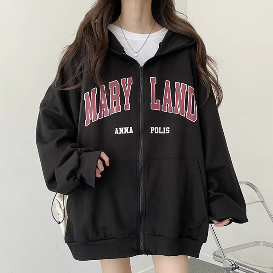 Merry Lettering Oversized Hoodie Zip-Up