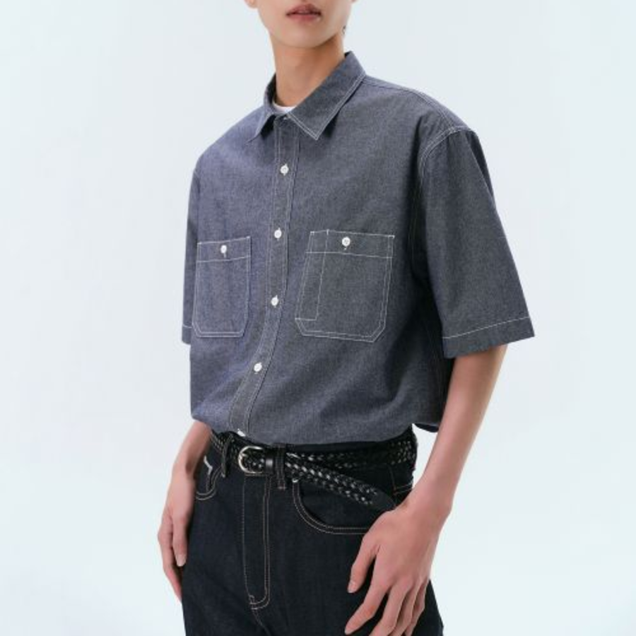 Musinsa Standard Chambray Short Sleeve Work Shirt – Blue