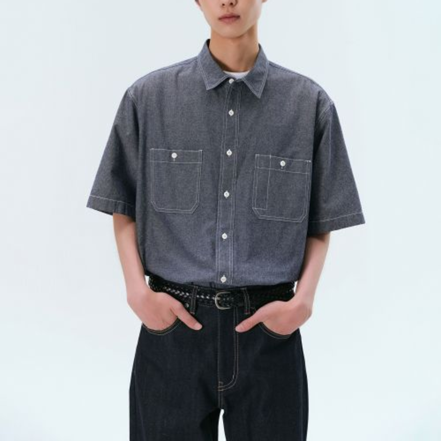 Musinsa Standard Chambray Short Sleeve Work Shirt – Blue