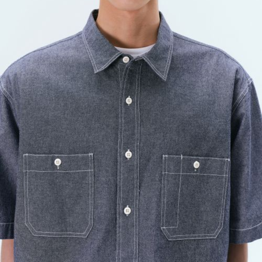 Musinsa Standard Chambray Short Sleeve Work Shirt – Blue