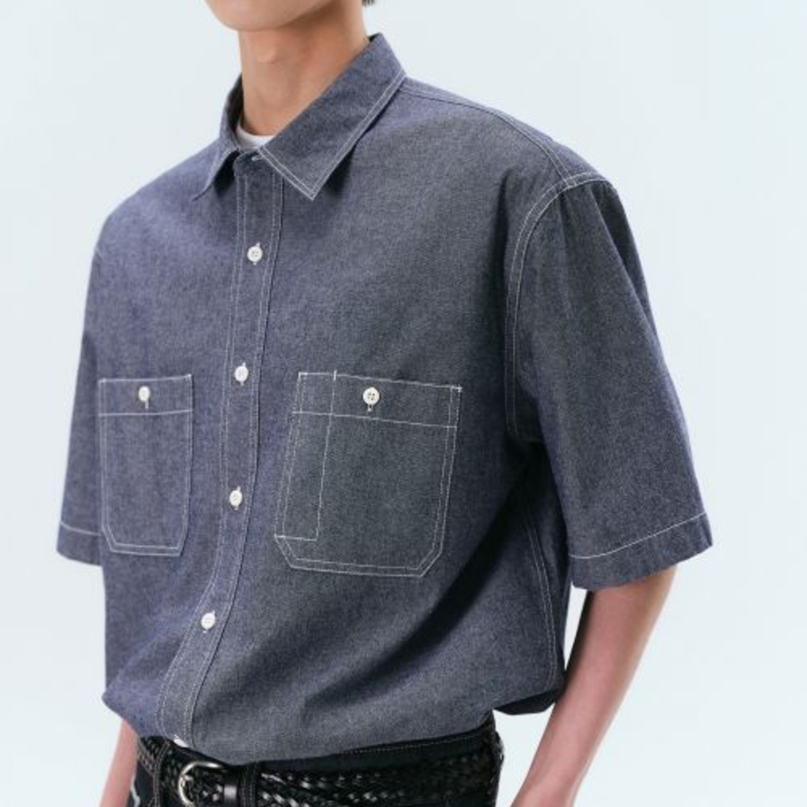 Musinsa Standard Chambray Short Sleeve Work Shirt – Blue