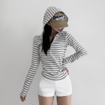 MENTI – худи Golgi Stripe Shirring Hoodie Long Sleeve Tee