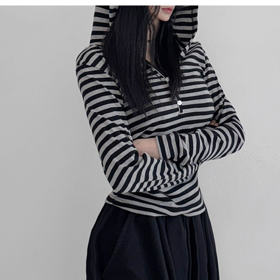 MENTI – худи Golgi Stripe Shirring Hoodie Long Sleeve Tee