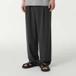 Linen-Like One Tuck Wide Banding Pants [Dark Gray]