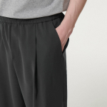 Linen-Like One Tuck Wide Banding Pants [Dark Gray]