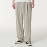 Linen-Like One Tuck Wide Banding Pants [Light Beige]