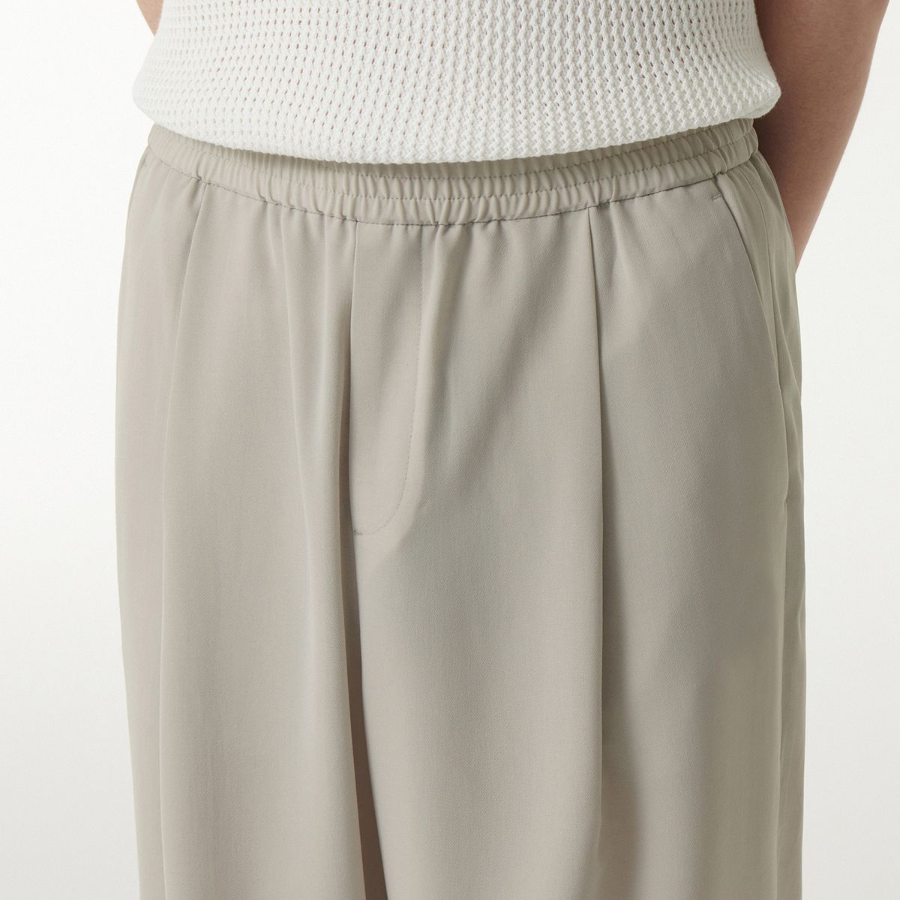 Linen-Like One Tuck Wide Banding Pants [Light Beige]