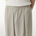 Linen-Like One Tuck Wide Banding Pants [Light Beige]