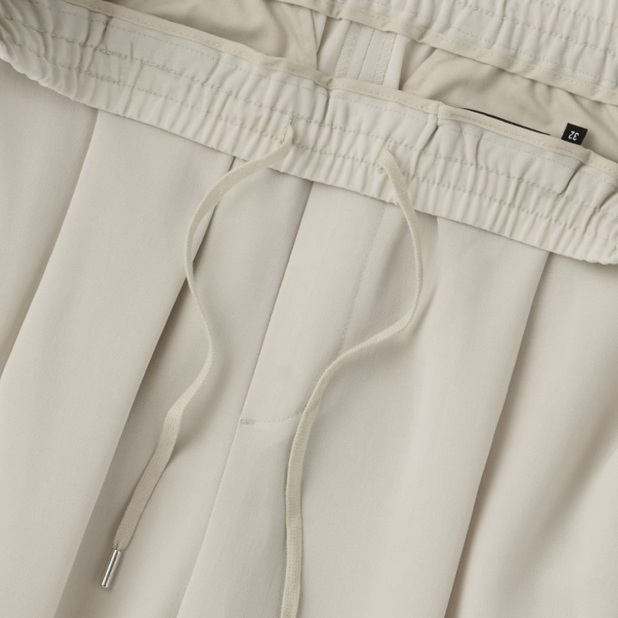 Linen-Like One Tuck Wide Banding Pants [Light Beige]
