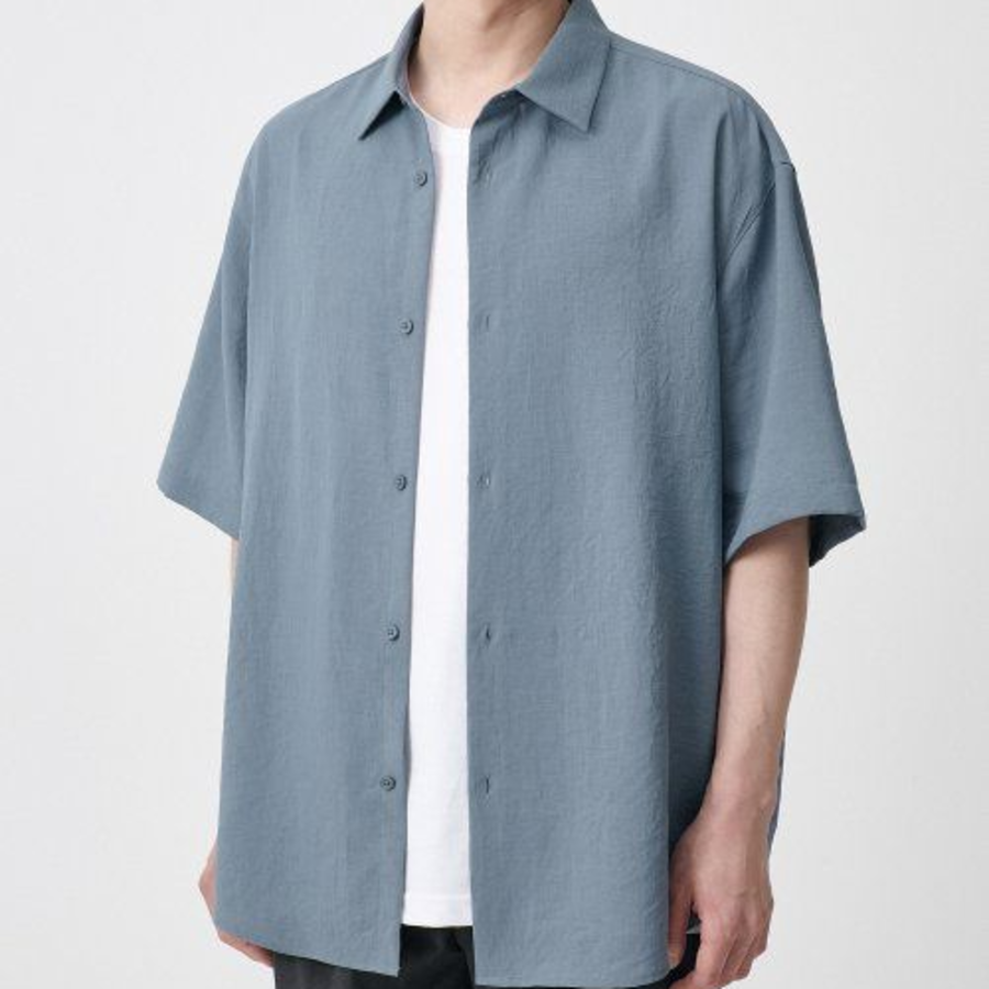 Musinsa Standard Relaxed Linen-Like Short Sleeve Shirt – Blue Grey