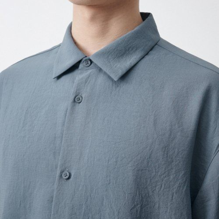 Musinsa Standard Relaxed Linen-Like Short Sleeve Shirt – Blue Grey