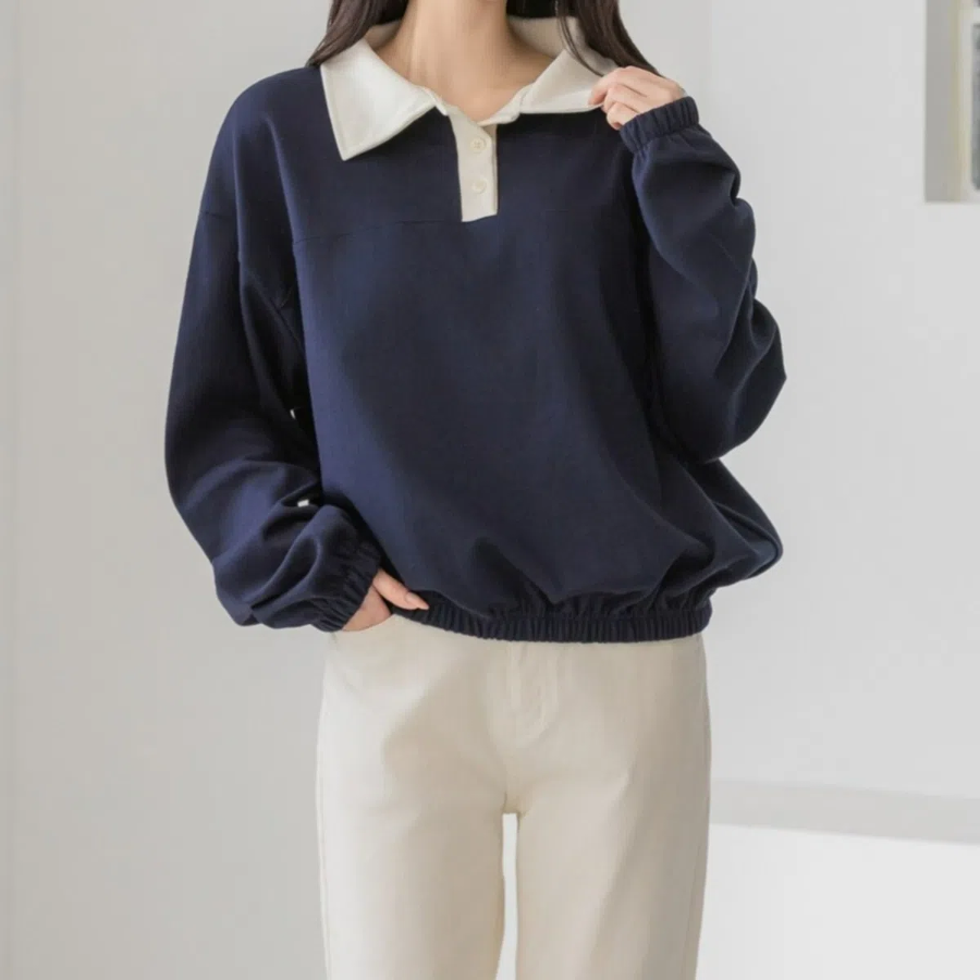 Lovely – свитшот Button Big Collar Contrast Sweatshirt