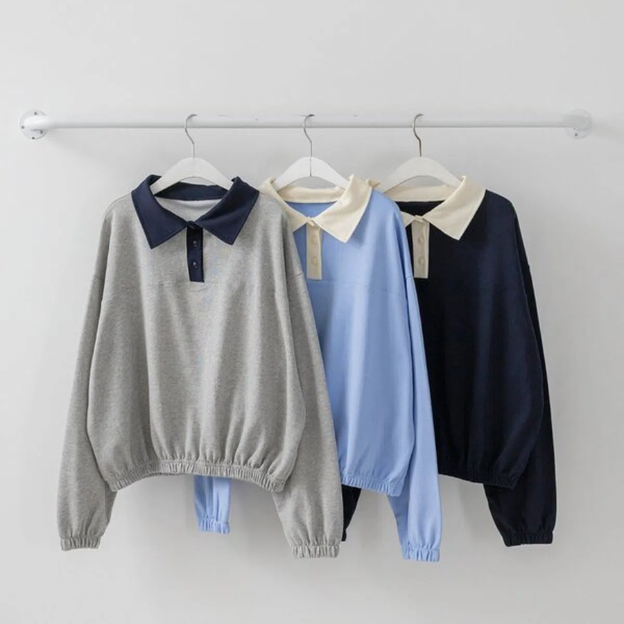 Lovely – свитшот Button Big Collar Contrast Sweatshirt