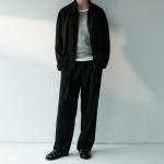 Linen-Like One Tuck Wide Banding Pants [Black]