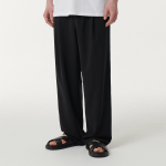 Linen-Like One Tuck Wide Banding Pants [Black]