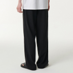 Linen-Like One Tuck Wide Banding Pants [Black]