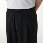 Linen-Like One Tuck Wide Banding Pants [Black]