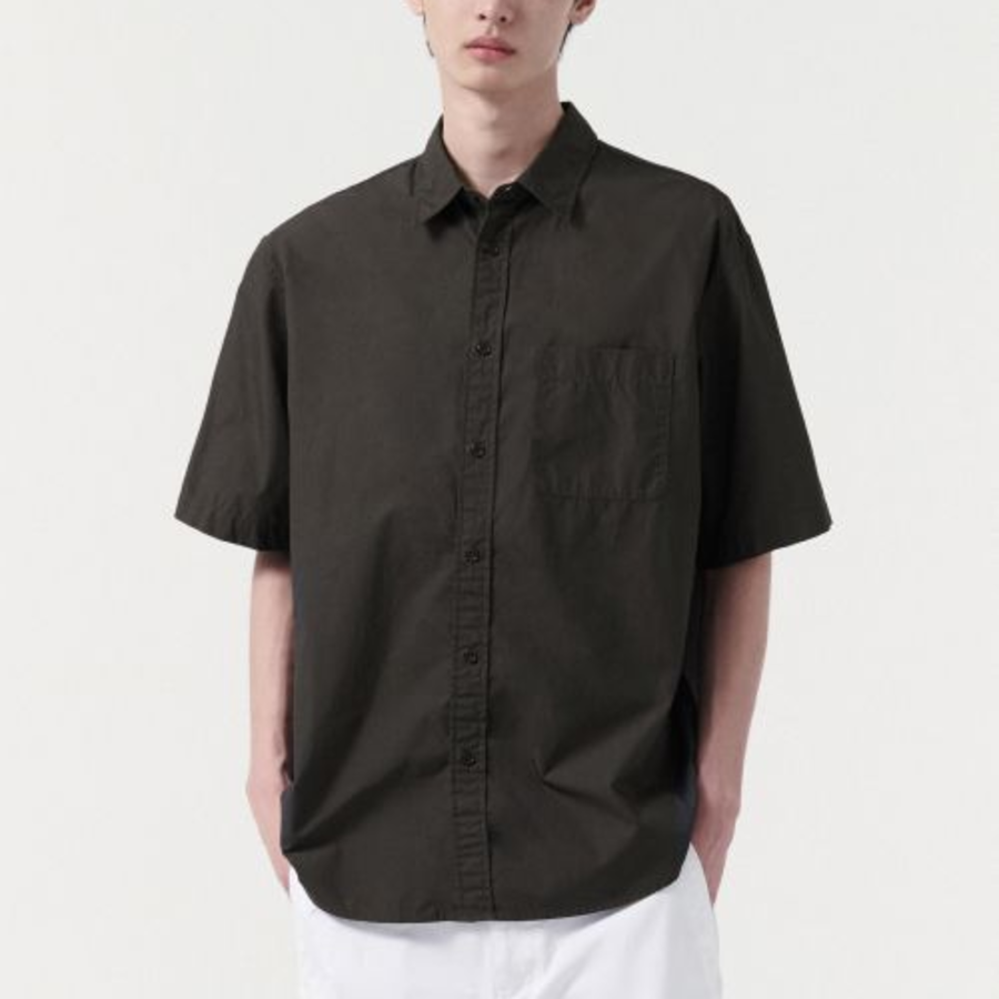 Musinsa Standard Relaxed Washed Poplin Short Sleeve Shirt – Gunmetal
