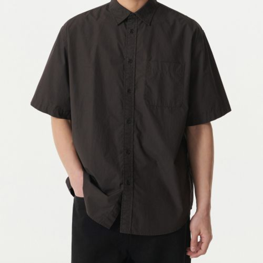 Musinsa Standard Relaxed Washed Poplin Short Sleeve Shirt – Gunmetal