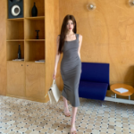 S-Серый-Миди-платье