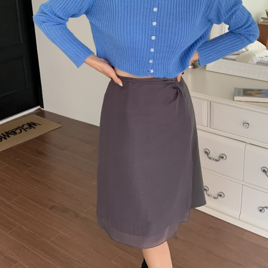 Шифоновая многослойная миди-юбка с запахом