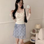 Шифоновая клетчатая миди-юбка с бантом "Эна"