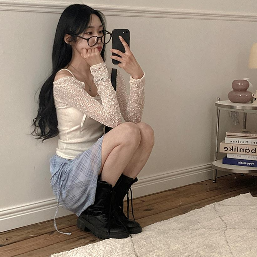 Шифоновая клетчатая миди-юбка с бантом "Эна"