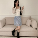 Шифоновая клетчатая миди-юбка с бантом "Эна"