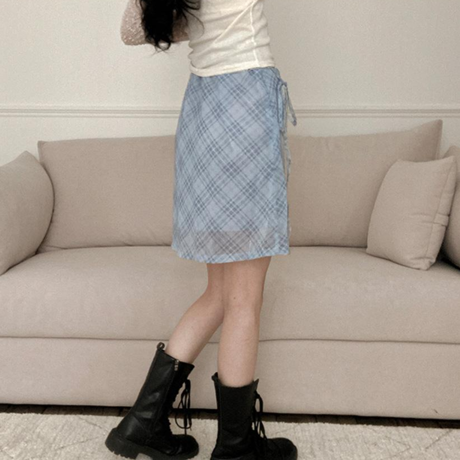 Шифоновая клетчатая миди-юбка с бантом "Эна"