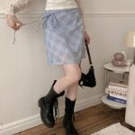 Шифоновая клетчатая миди-юбка с бантом "Эна"