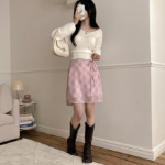 Шифоновая клетчатая миди-юбка с бантом "Эна"