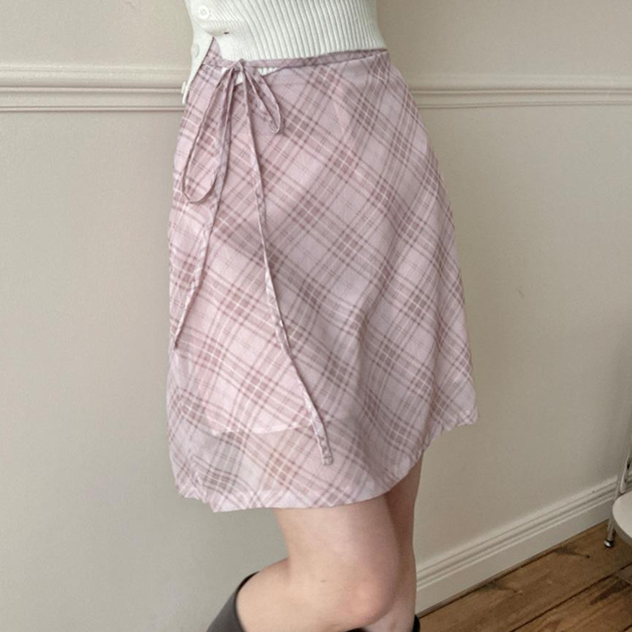 Шифоновая клетчатая миди-юбка с бантом "Эна"