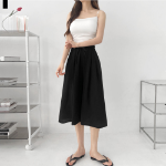 Лёгкие плиссированные кюлоты-юбка с поясом на резинке и двумя защипами