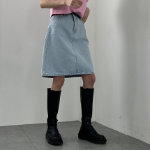 Денимовая юбка A-силуэта миди длины с высокой посадкой