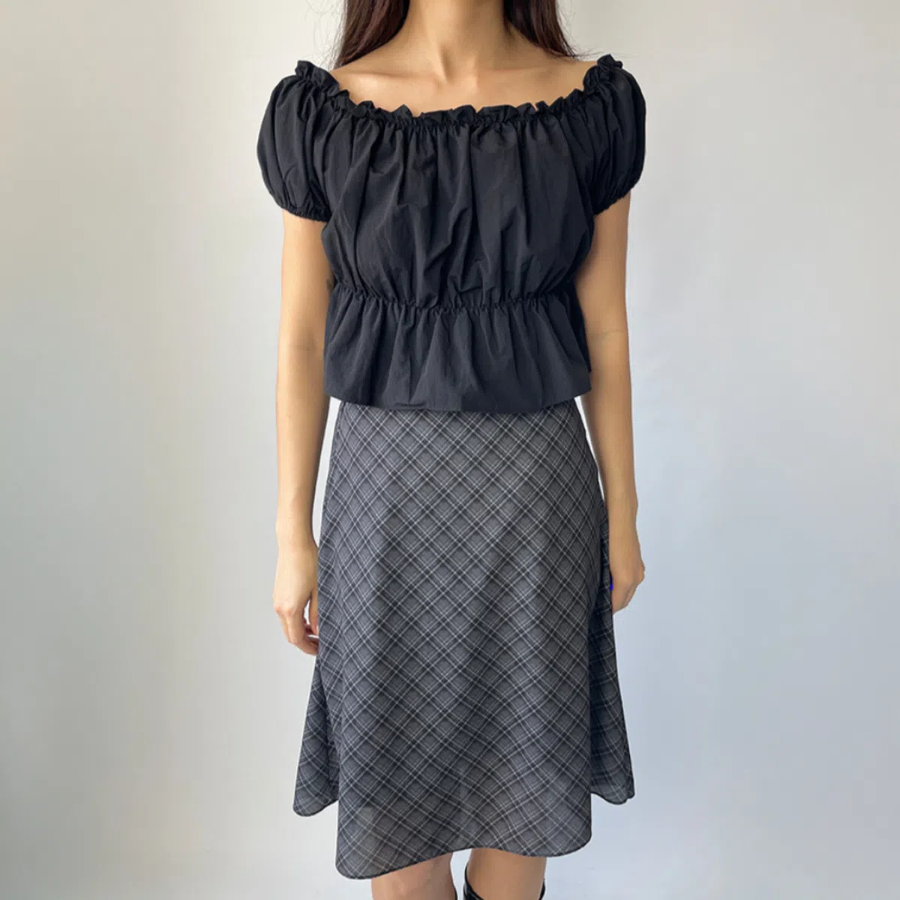 Миди-юбка A-силуэта из шифона с клетчатым узором