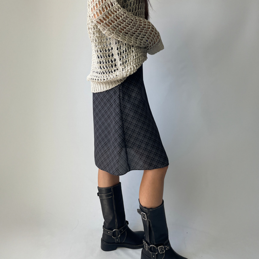 Миди-юбка A-силуэта из шифона с клетчатым узором