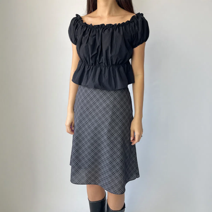 Миди-юбка A-силуэта из шифона с клетчатым узором