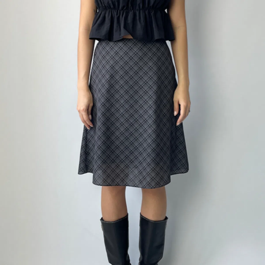 Миди-юбка A-силуэта из шифона с клетчатым узором