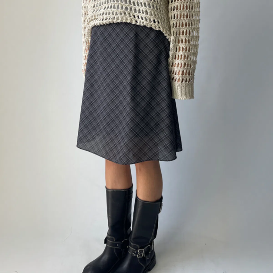 Миди-юбка A-силуэта из шифона с клетчатым узором