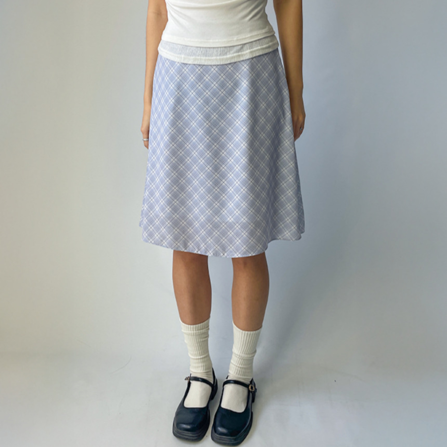 Миди-юбка A-силуэта из шифона с клетчатым узором