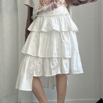 Хлопковая асимметричная многослойная юбка-клёш