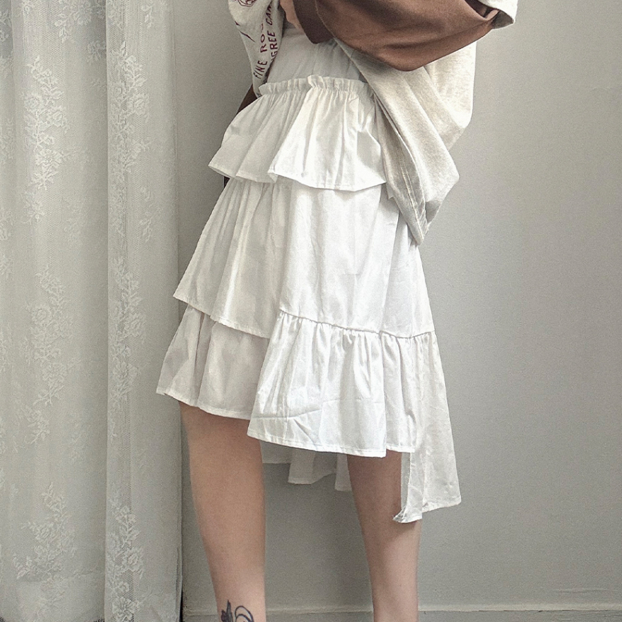 Хлопковая асимметричная многослойная юбка-клёш