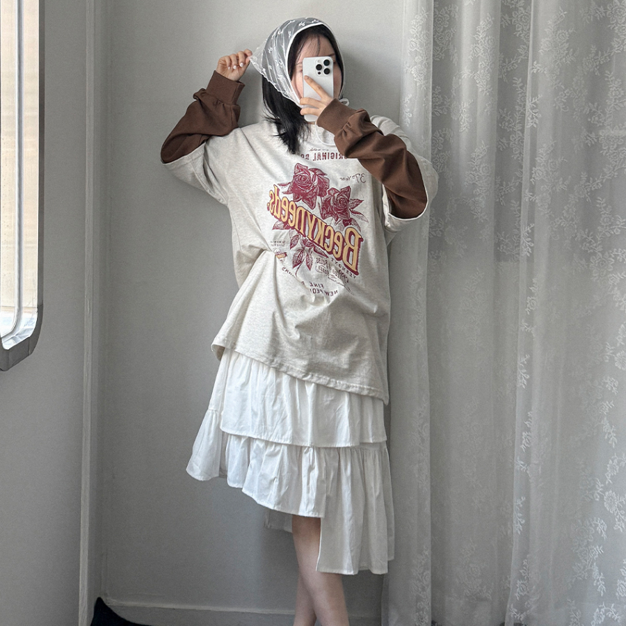 Хлопковая асимметричная многослойная юбка-клёш