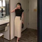 S-Лимонно-бежевый-Миди юбки