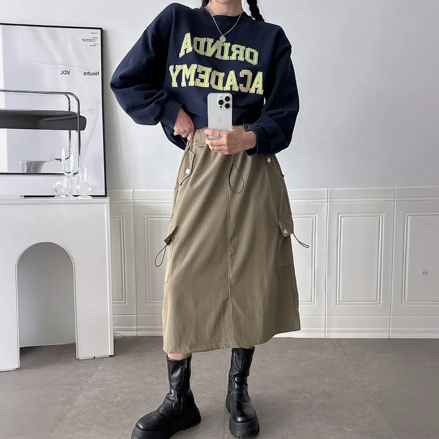 Карго-юбка из шуршащего материала со шнурком и резинкой на поясе