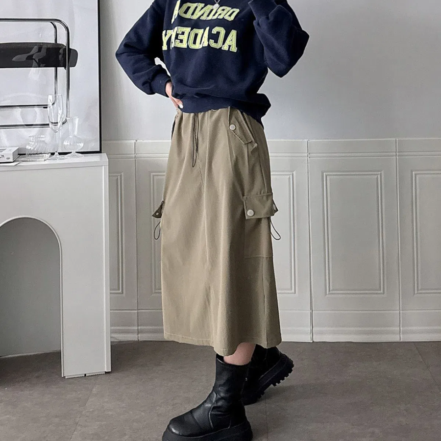 Карго-юбка из шуршащего материала со шнурком и резинкой на поясе