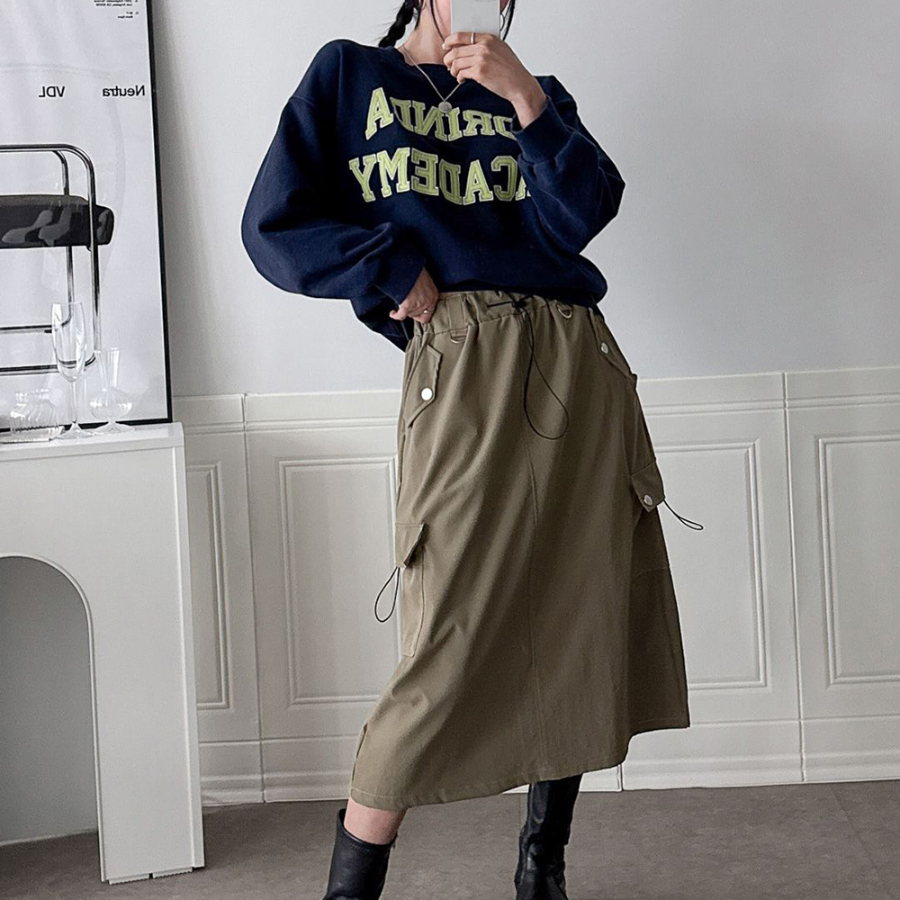 Карго-юбка из шуршащего материала со шнурком и резинкой на поясе