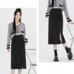 Прямая миди-юбка из плотной ткани с высоким поясом и разрезом